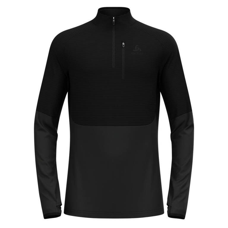 Odlo Long Sleeve Shirt Descent Ceramiwarm Mid Layer with Half Zip Underwear Black Men's